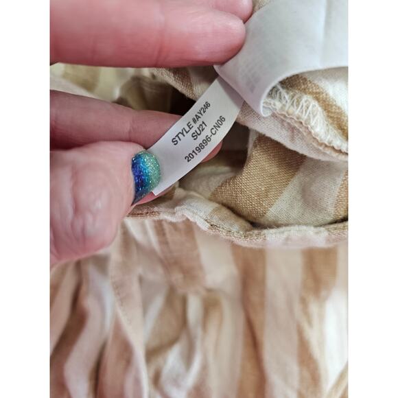 J Crew Womens Sz 18 Linen Blend Wide Leg Pants Tan White Striped Resort Wear - Picture 7 of 7